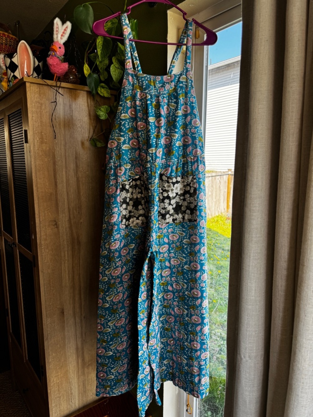 NATURAL LIFE Dakota Floral Wide Leg Jumpsuit with Black Floral Patch Pockets